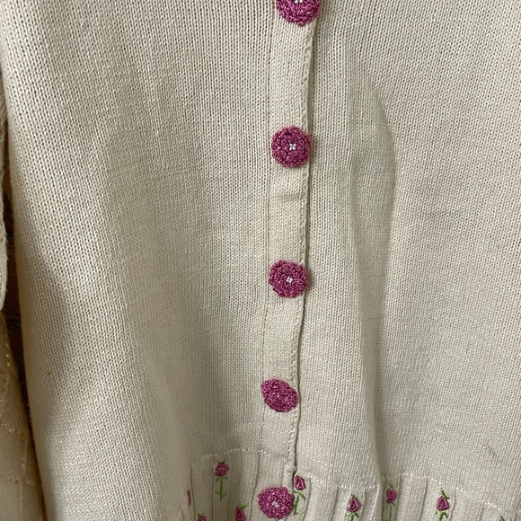 Vintage HSN Storybook Knits Ivory Sweater Jacket Floral with Beading Size Medium - Picture 6 of 7